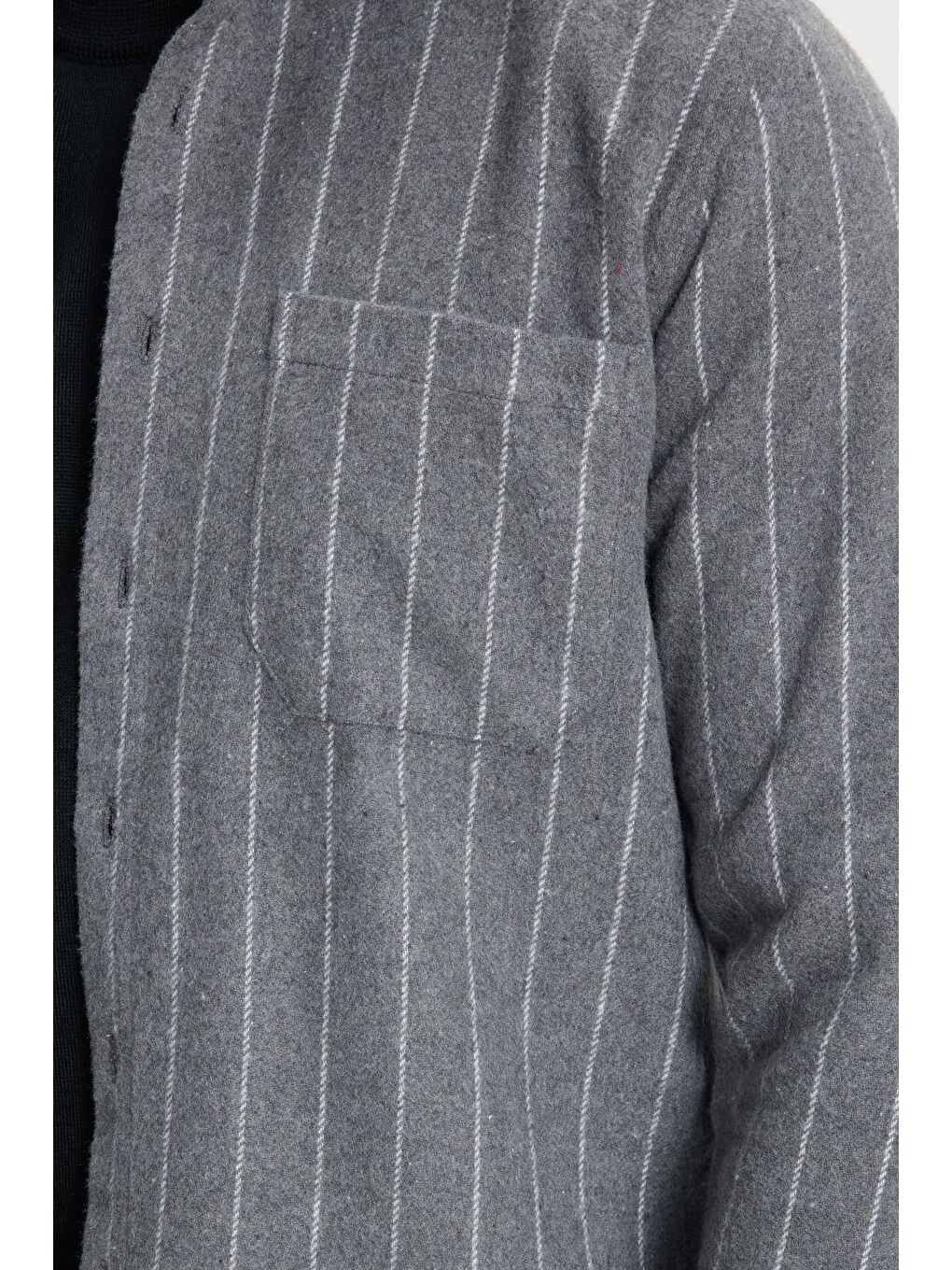 Karışık Erkek Regular Fit Klasik Kesim Çizgili Çift Cep Kapaklı Oduncu Gömlek-2