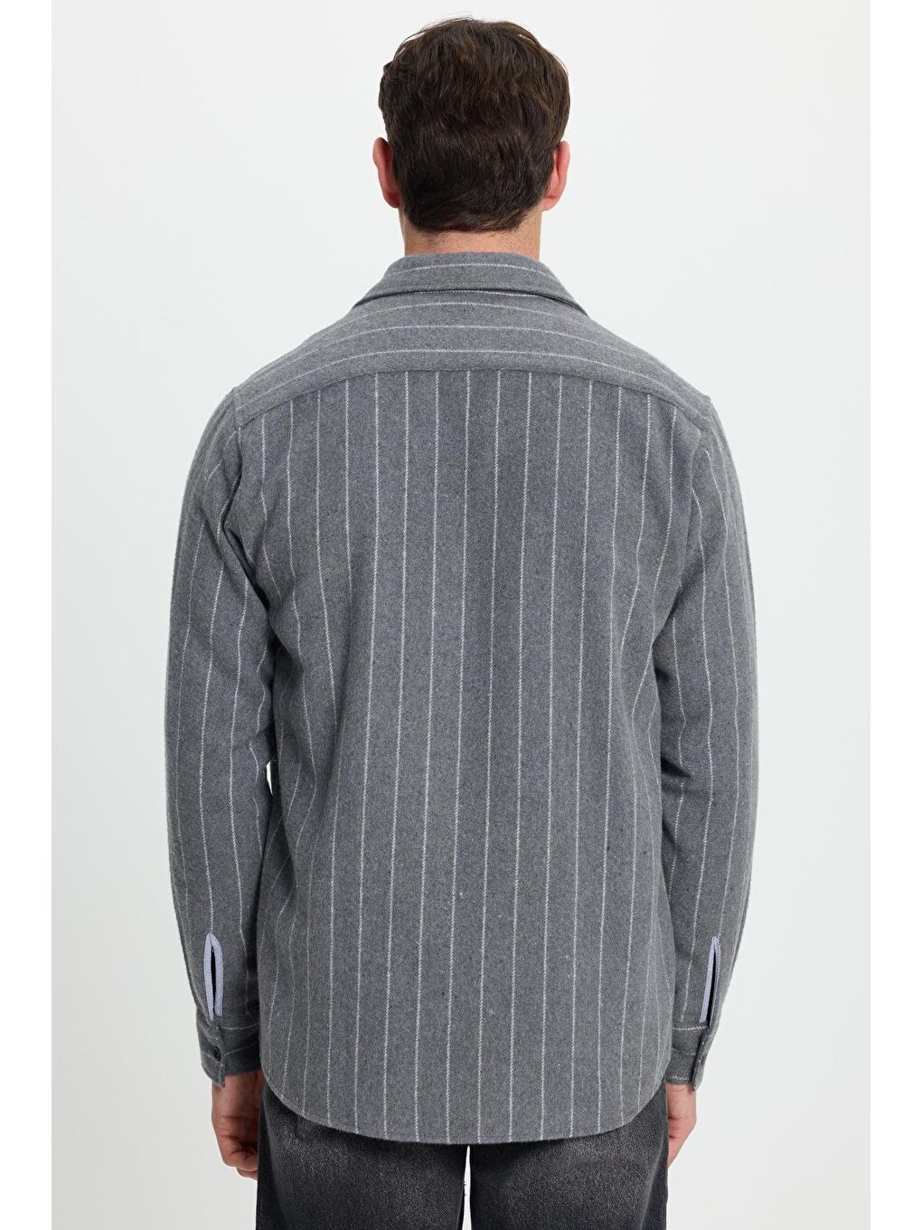 Karışık Erkek Regular Fit Klasik Kesim Çizgili Çift Cep Kapaklı Oduncu Gömlek-7
