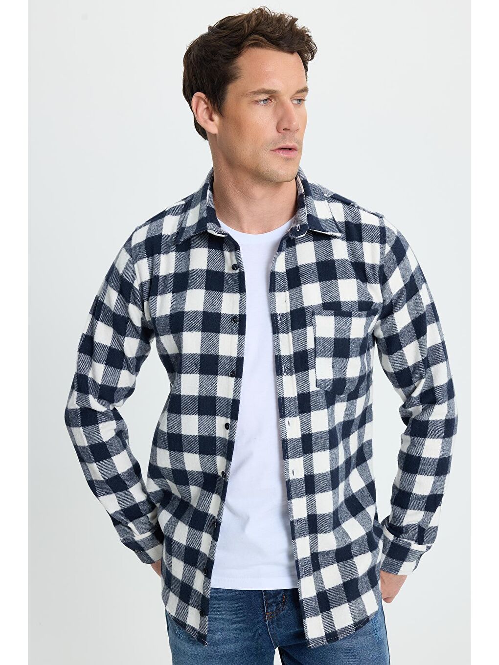 Karışık Erkek Slim Fit Dar Kesim Uzun Kollu Cepli Kareli Dama Desenli Kışlık Oduncu Gömlek