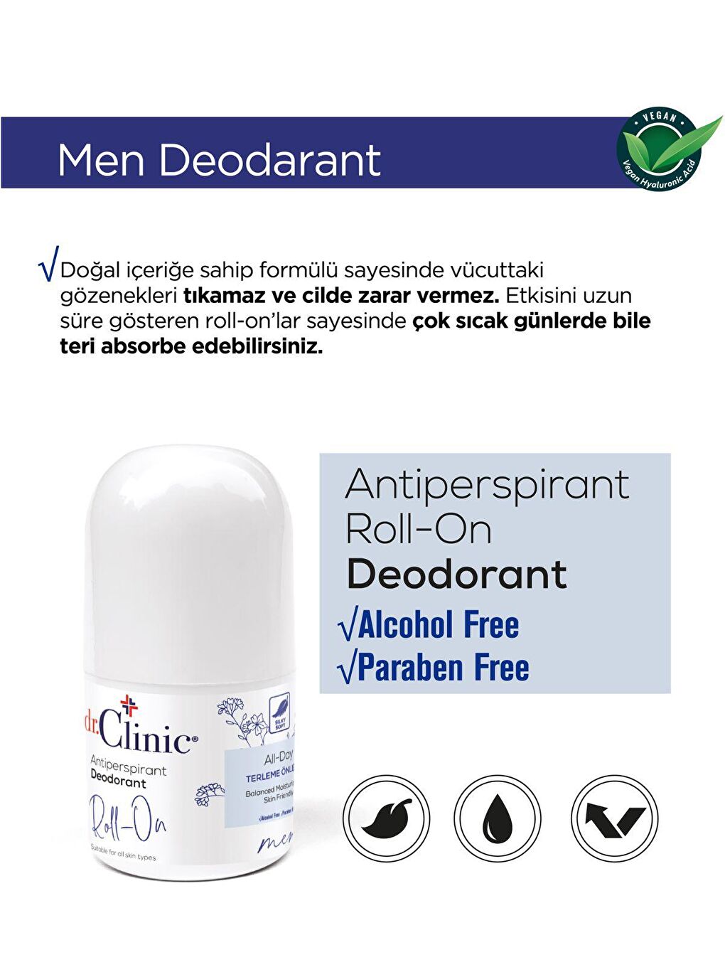 Dr. Clinic Şeffaf Antiperspirant Men Deodorant Roll-On 50ml