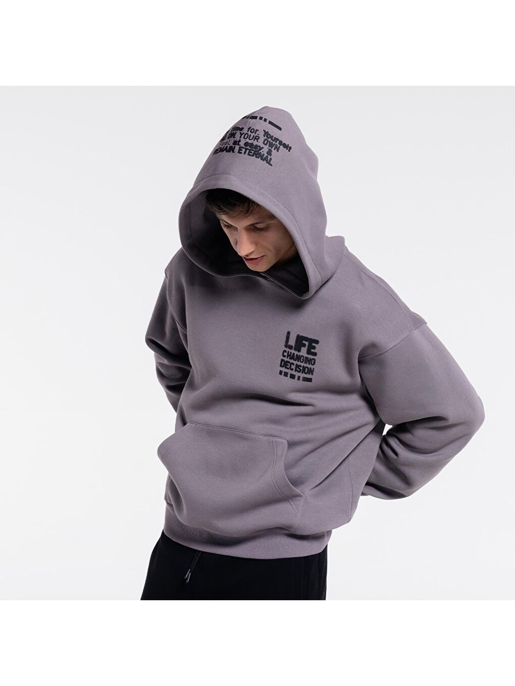 Friday Offset Gri Sydney Erkek Gri Ekstra Oversize Kapüşonlu Sweatshirt Hoodie - Şardonlu 3 İplik - 2