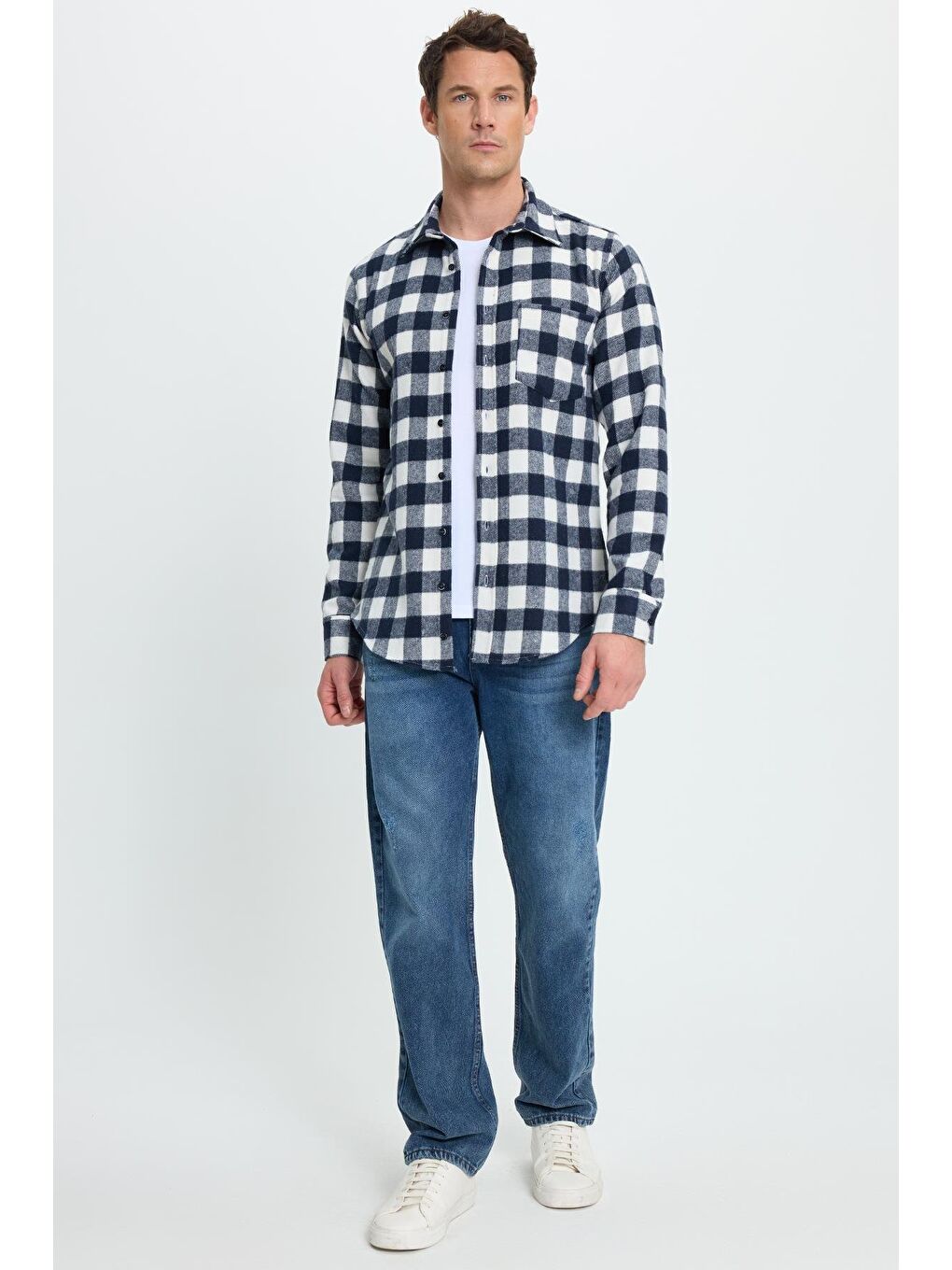 Karışık Erkek Slim Fit Dar Kesim Uzun Kollu Cepli Kareli Dama Desenli Kışlık Oduncu Gömlek-3