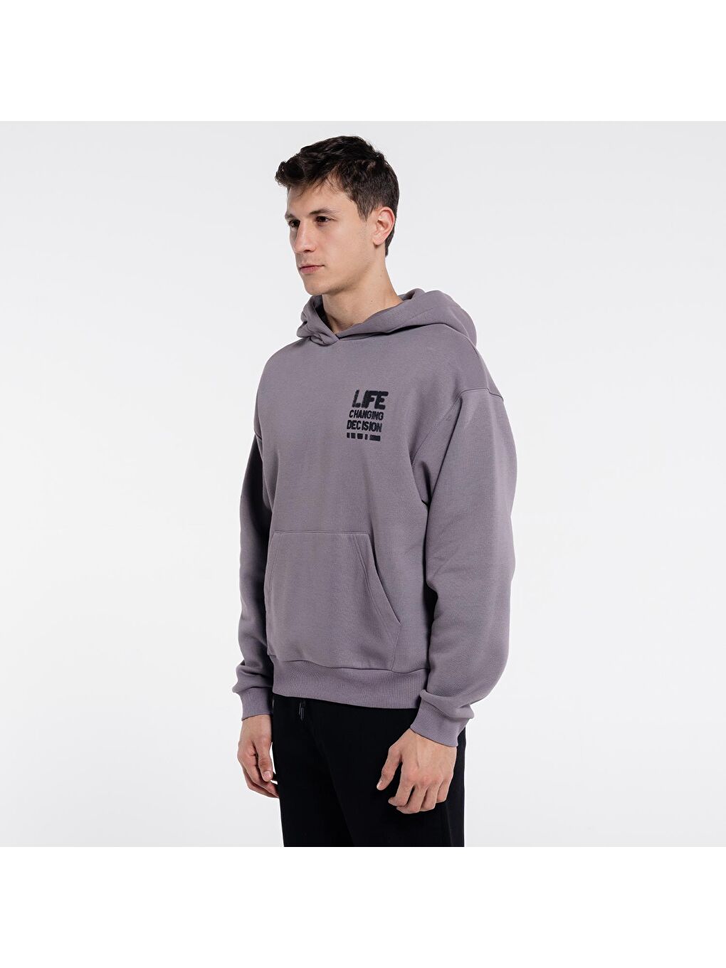 Friday Offset Gri Sydney Erkek Gri Ekstra Oversize Kapüşonlu Sweatshirt Hoodie - Şardonlu 3 İplik - 3