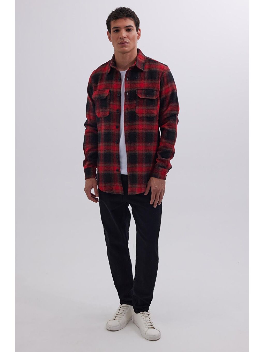 Karışık Erkek Slim Fit Dar Kesim Çift Cepli Kapaklı Spor Yaka Kareli Oduncu Gömlek-3