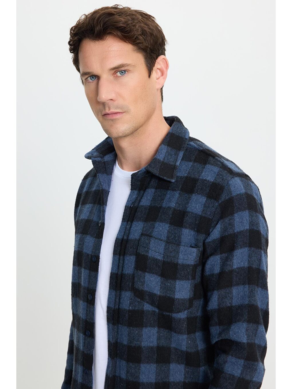 Karışık Erkek Slim Fit Dar Kesim Uzun Kollu Cepli Kareli Dama Desenli Kışlık Oduncu Gömlek-1