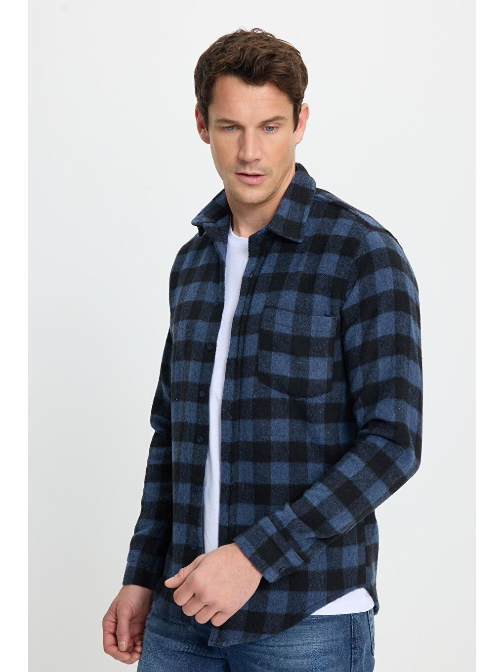 Karışık Erkek Slim Fit Dar Kesim Uzun Kollu Cepli Kareli Dama Desenli Kışlık Oduncu Gömlek-3