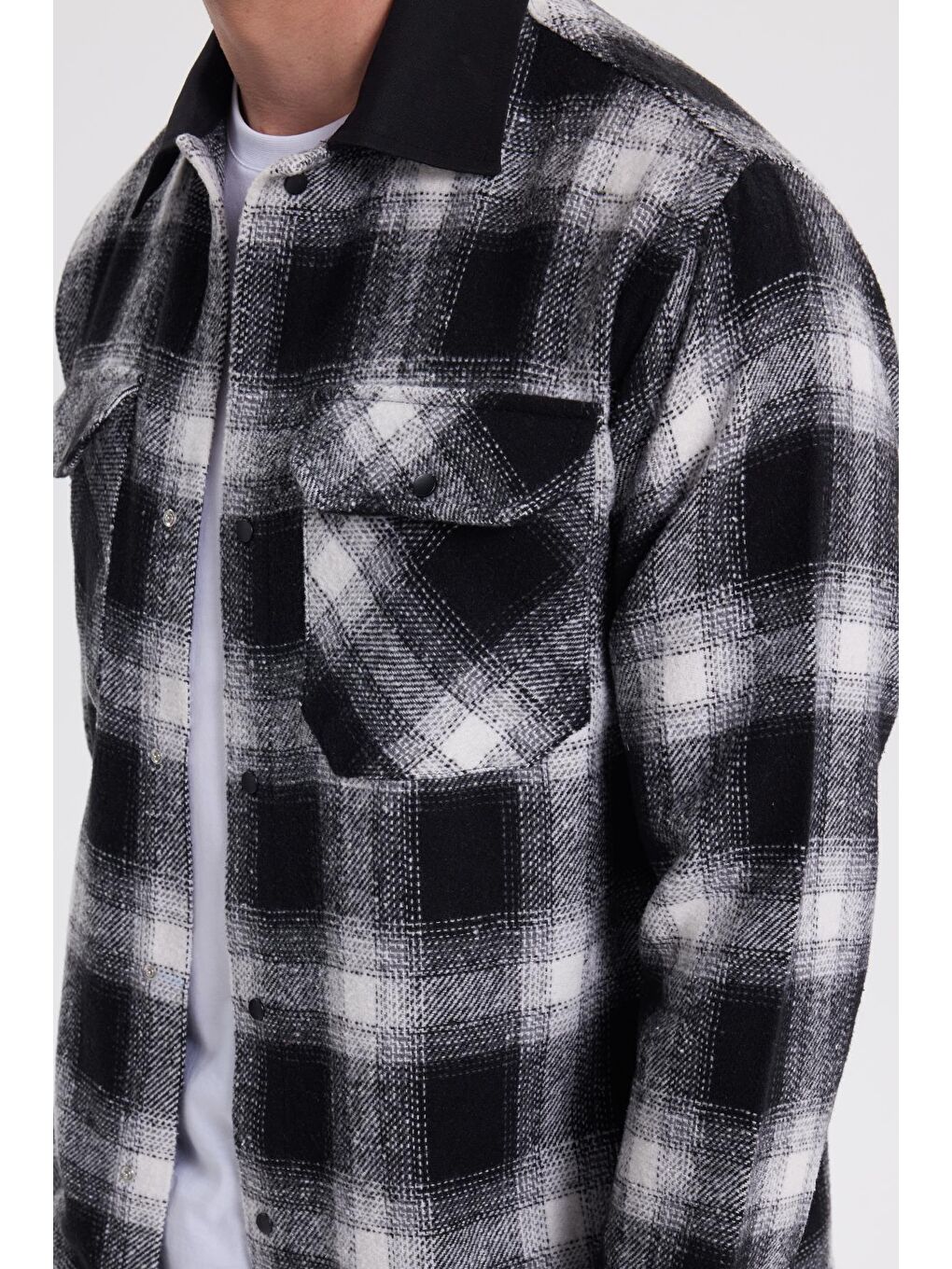 Karışık Erkek Slim Fit Dar Kesim Çift Cepli Kapaklı Spor Yaka Kareli Oduncu Gömlek-2