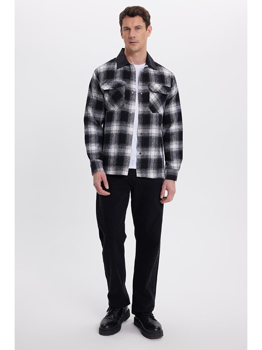 Karışık Erkek Slim Fit Dar Kesim Çift Cepli Kapaklı Spor Yaka Kareli Oduncu Gömlek-3