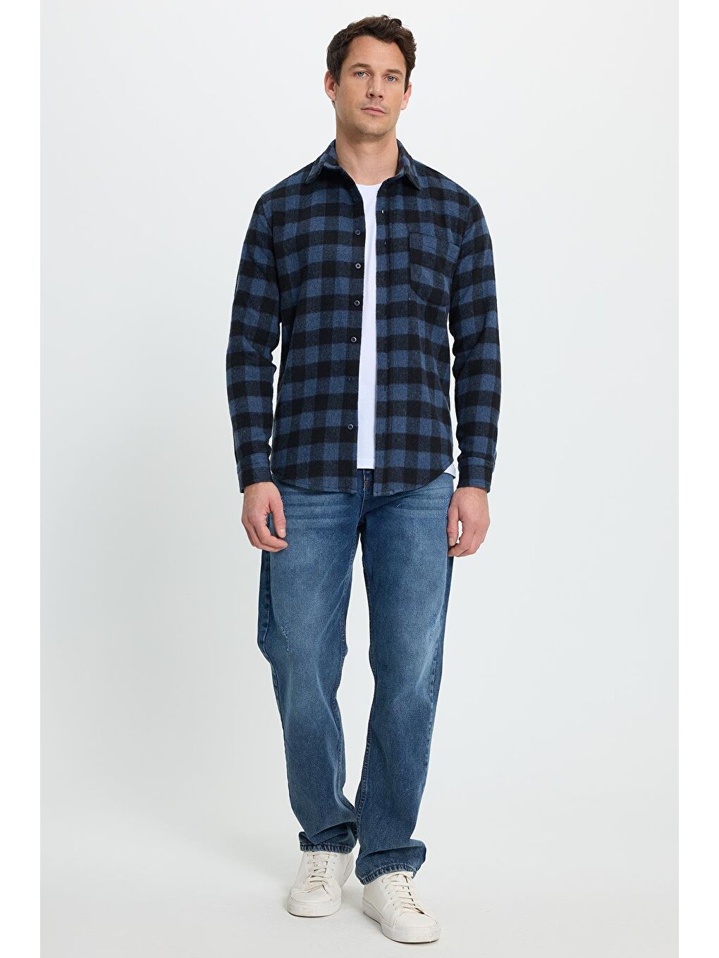 Karışık Erkek Slim Fit Dar Kesim Uzun Kollu Cepli Kareli Dama Desenli Kışlık Oduncu Gömlek-5