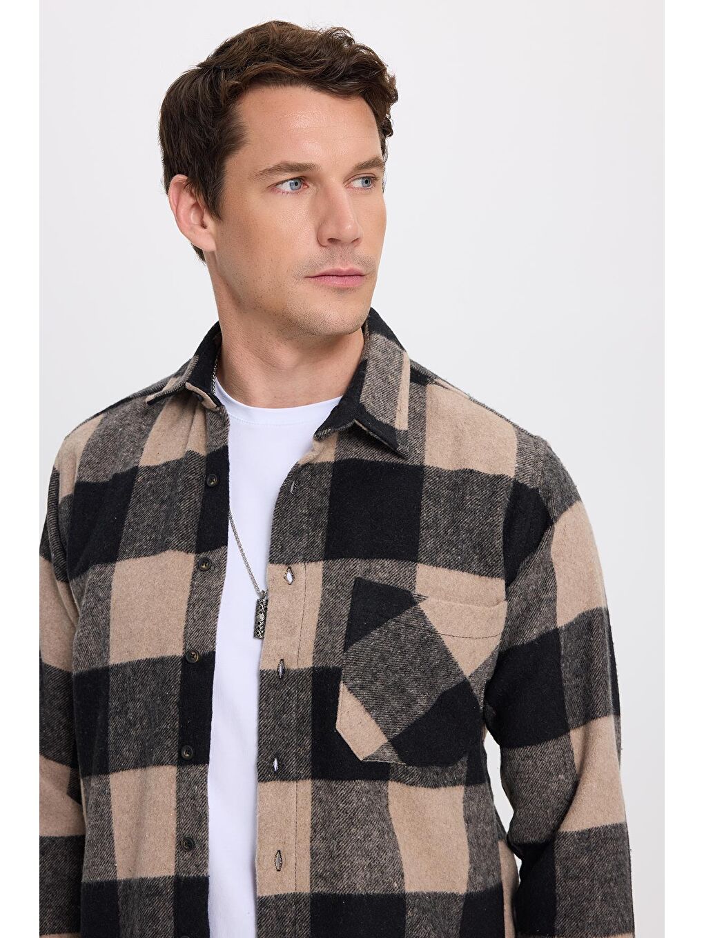 Karışık Erkek Regular Fit Klasik Kesim Kareli Cepli Oduncu Gömlek-1