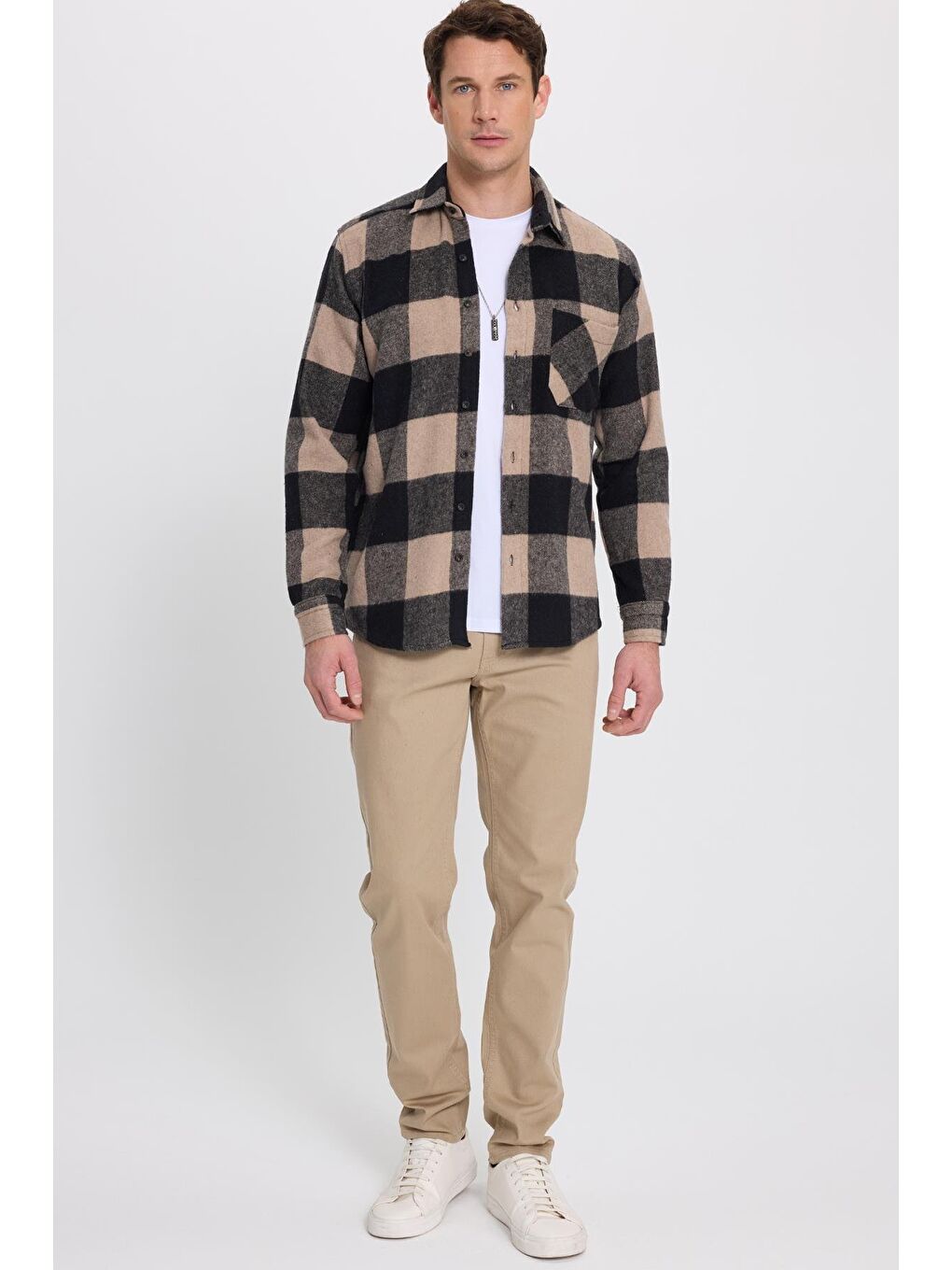 Karışık Erkek Regular Fit Klasik Kesim Kareli Cepli Oduncu Gömlek-3