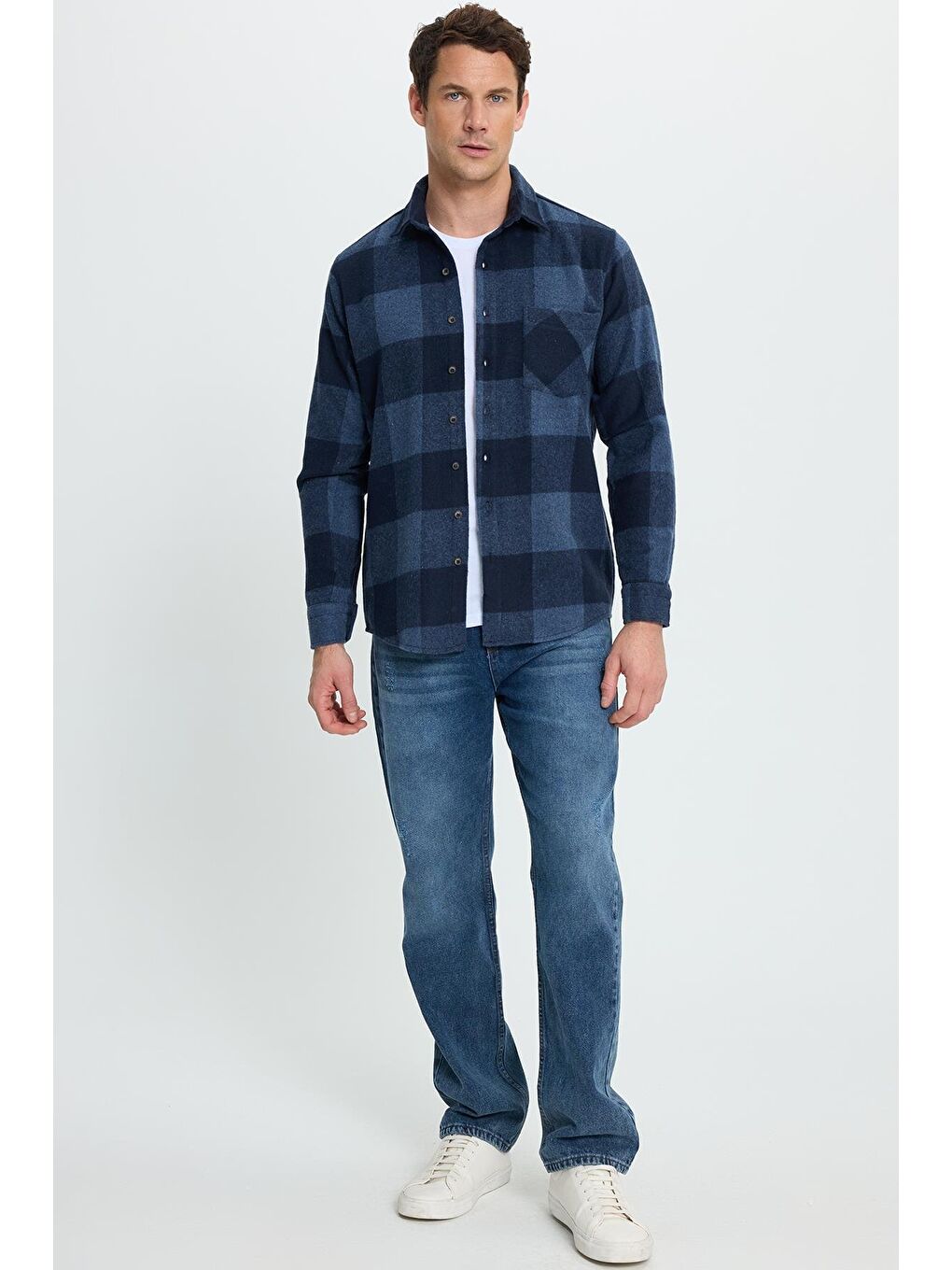 Karışık Erkek Regular Fit Klasik Kesim Kareli Cepli Oduncu Gömlek-4