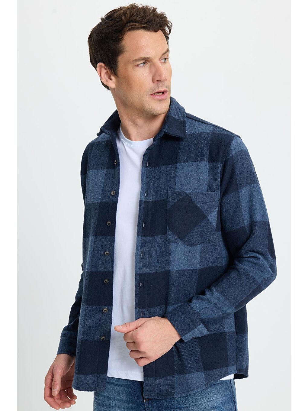 Karışık Erkek Regular Fit Klasik Kesim Kareli Cepli Oduncu Gömlek-5