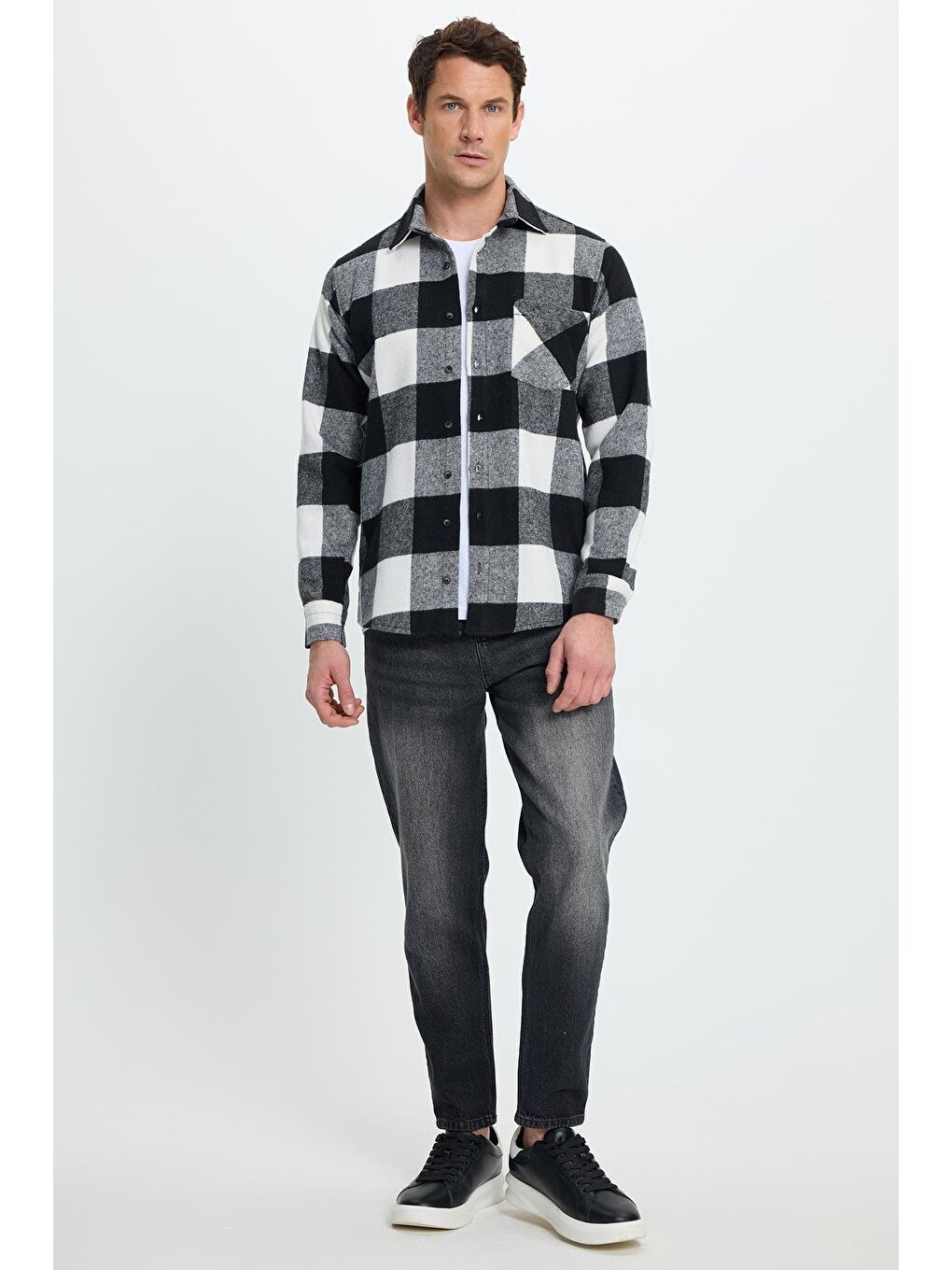 Karışık Erkek Regular Fit Klasik Kesim Kareli Cepli Oduncu Gömlek-3