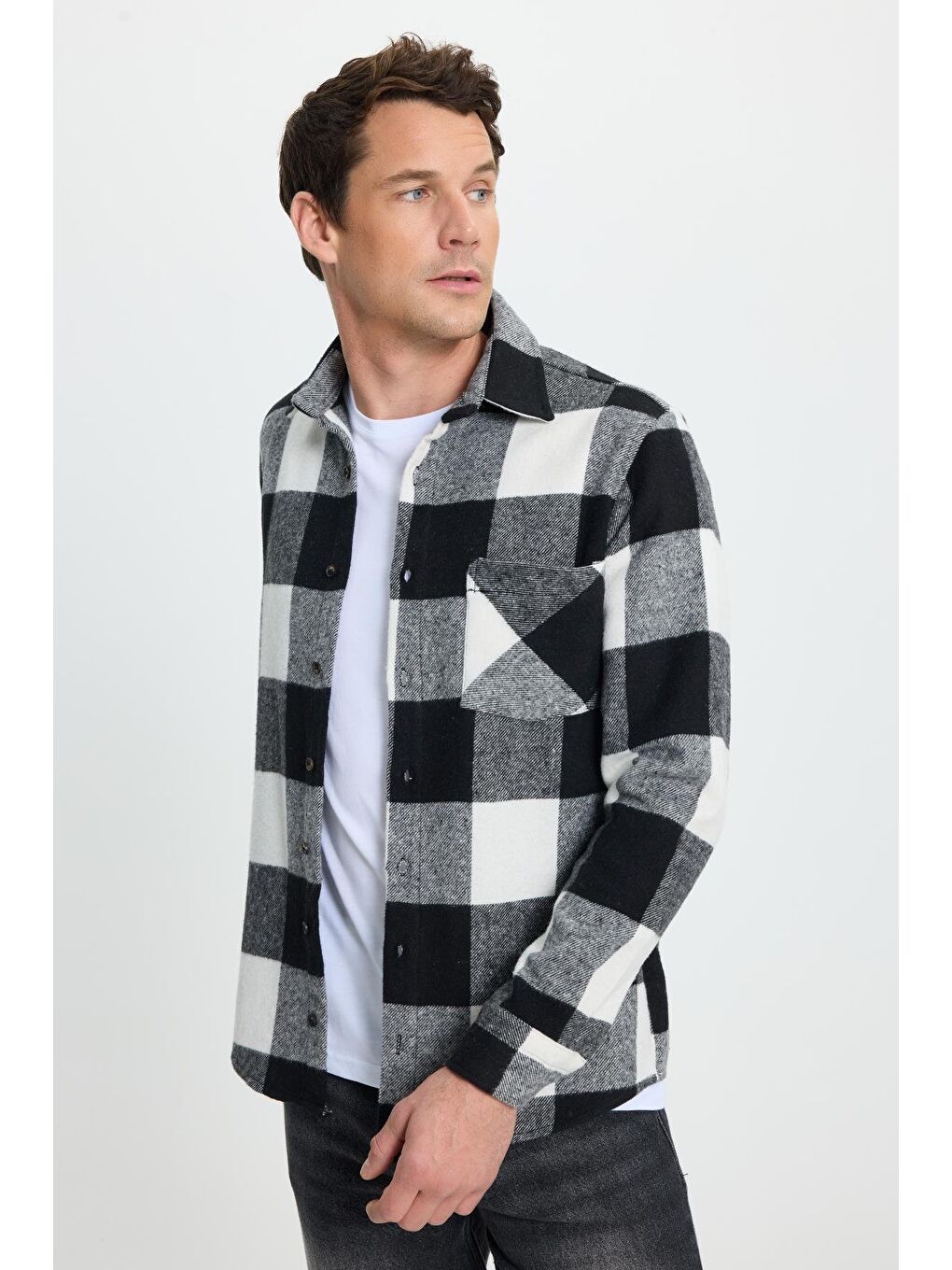 Karışık Erkek Regular Fit Klasik Kesim Kareli Cepli Oduncu Gömlek-4