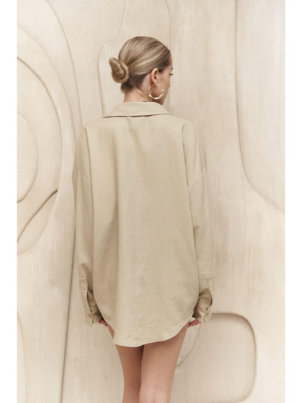 Charlotte Bej Oversize Keten Gömlek-1