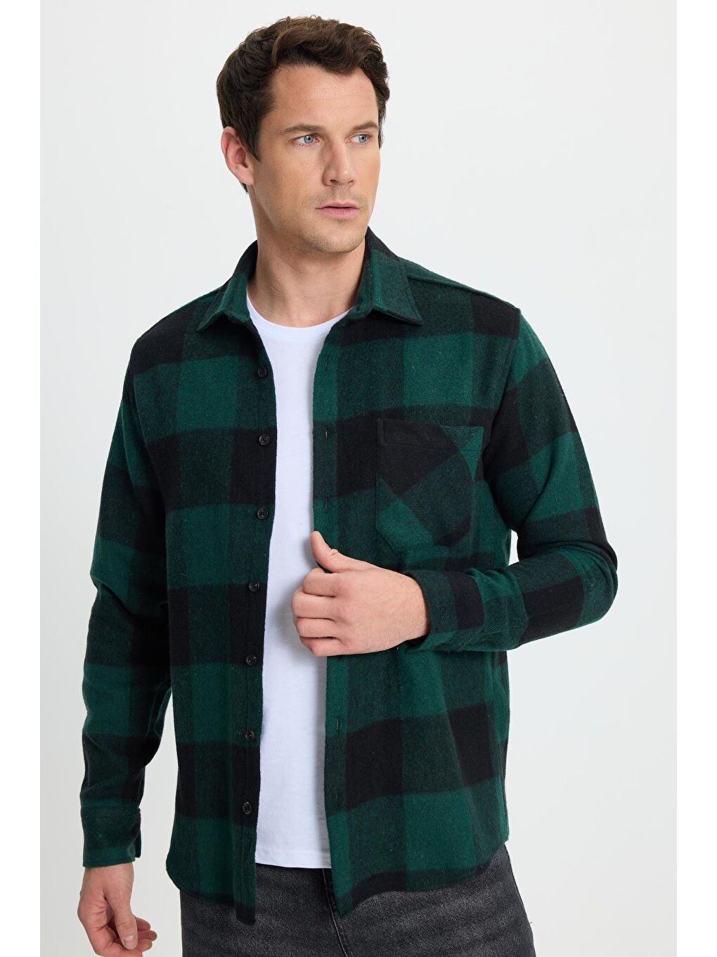 Karışık Erkek Regular Fit Klasik Fit Kareli Cepli Oduncu Gömlek-1