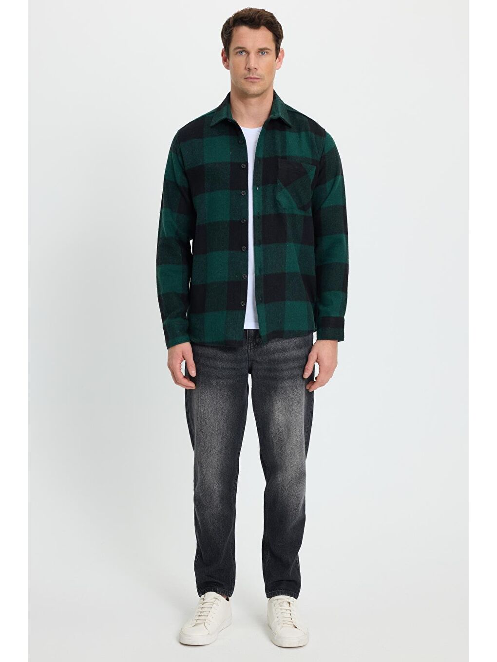 Karışık Erkek Regular Fit Klasik Fit Kareli Cepli Oduncu Gömlek-3