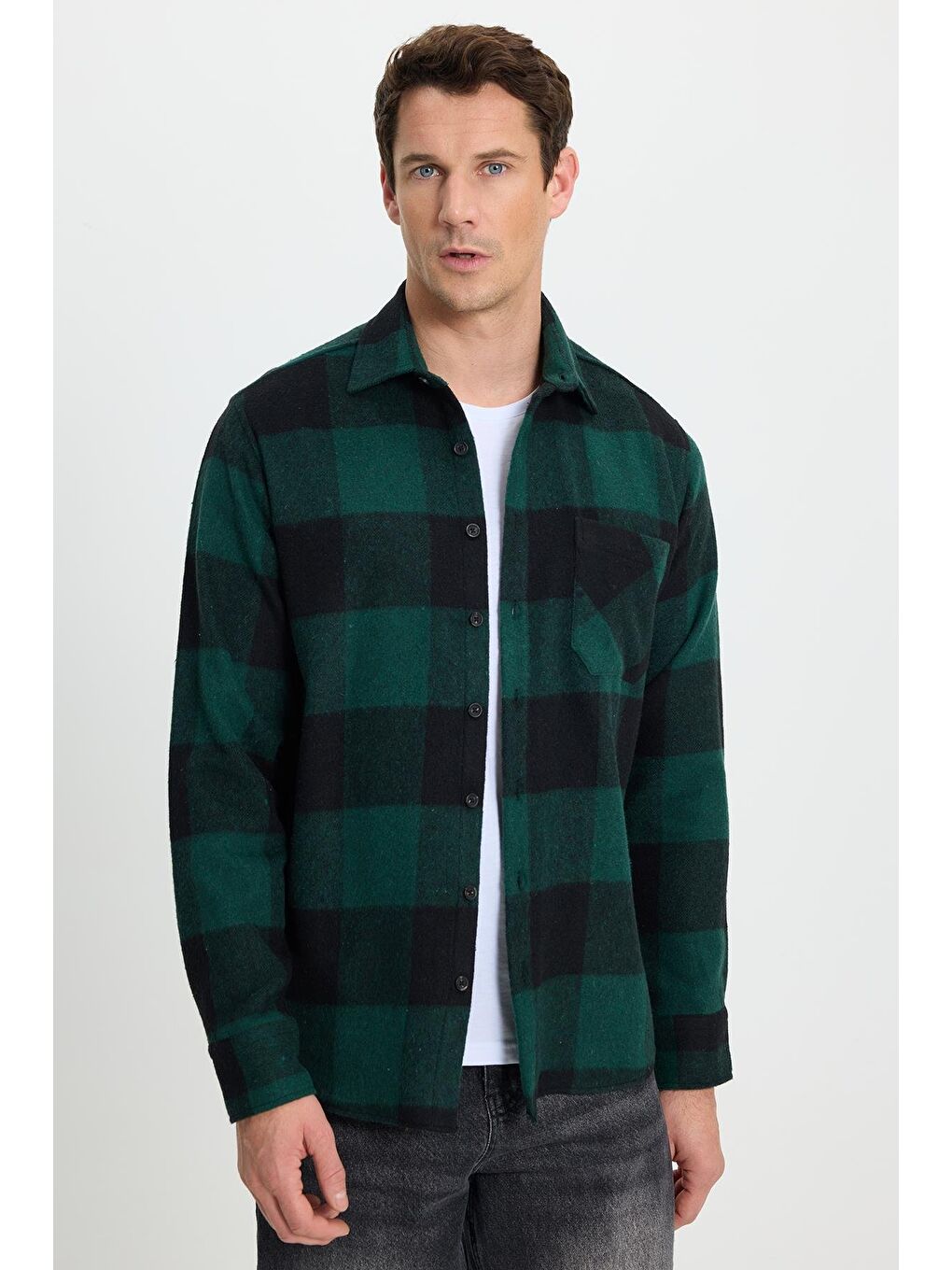 Karışık Erkek Regular Fit Klasik Fit Kareli Cepli Oduncu Gömlek-4