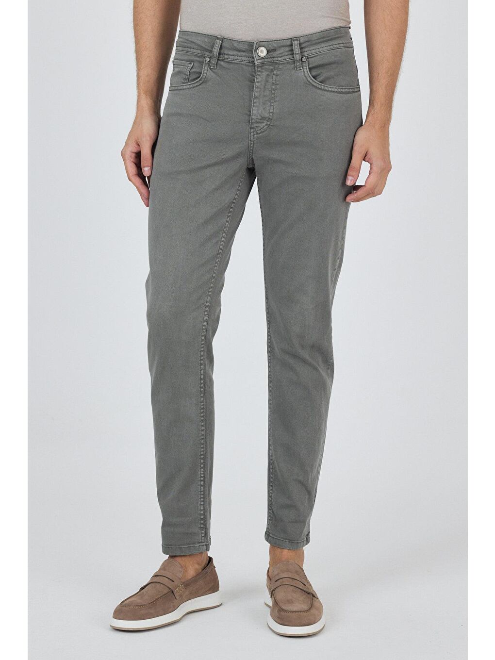 Turkuaz Su Yeşili Pamuklu 5 Cep Casual Slim Fit 5 Cep Pantolon 1003250318-1