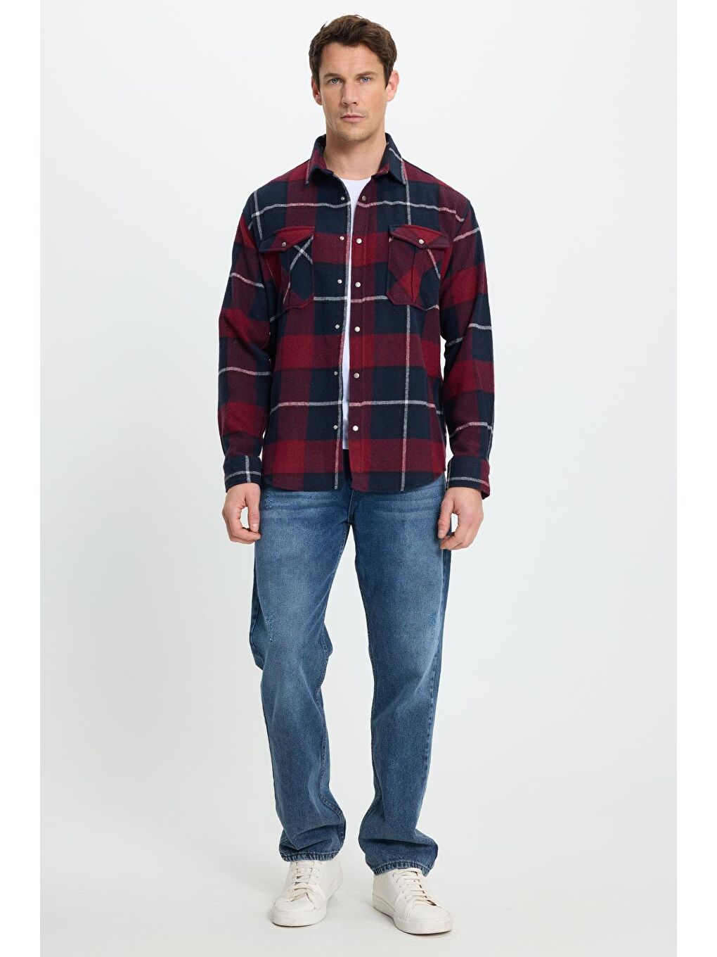 Karışık Erkek Relax Fit Rahat Kesim Oduncu Çift Cep Düğmeli Kareli Kışlık Gömlek-3