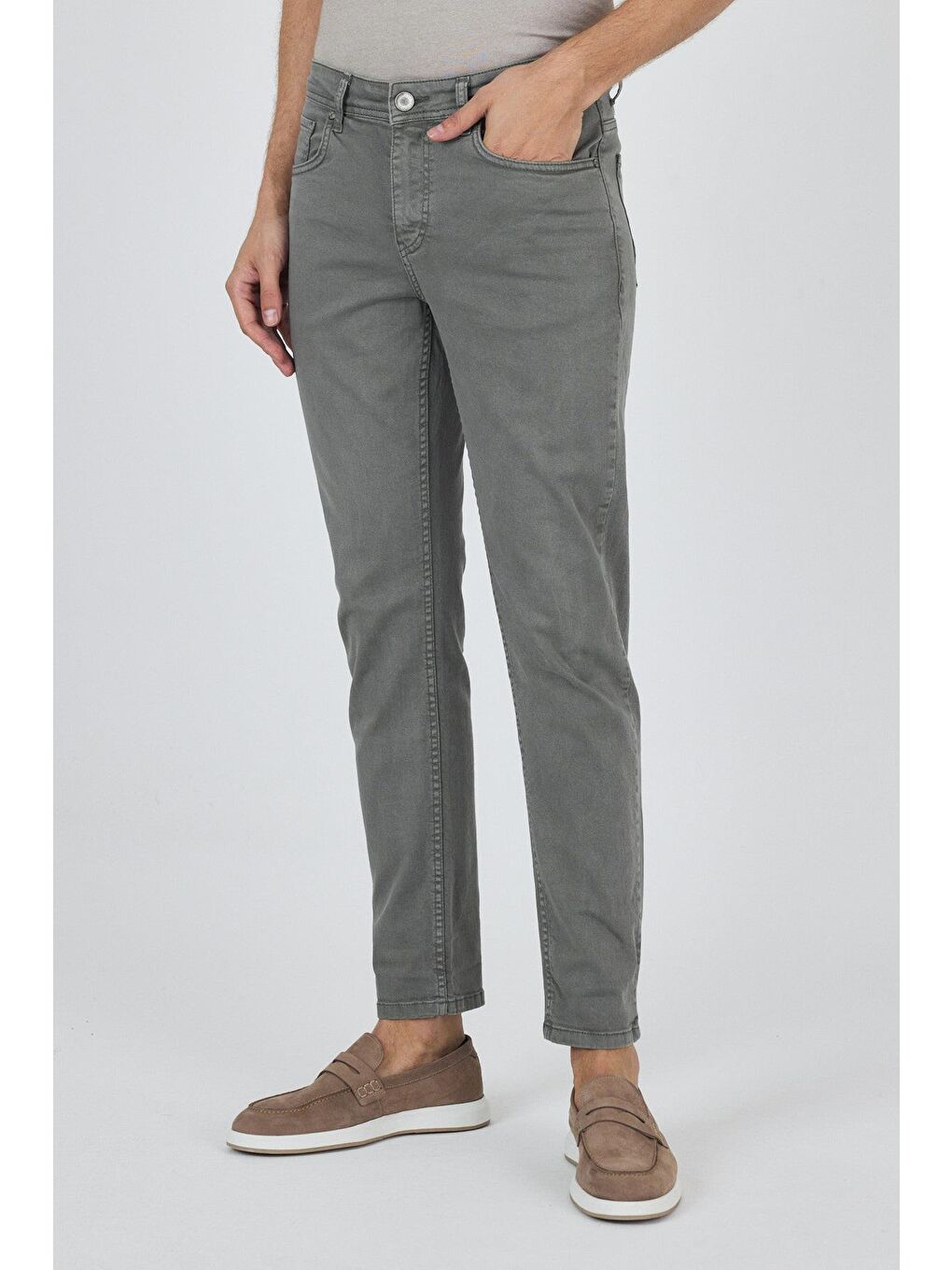 Turkuaz Su Yeşili Pamuklu 5 Cep Casual Slim Fit 5 Cep Pantolon 1003250318-2