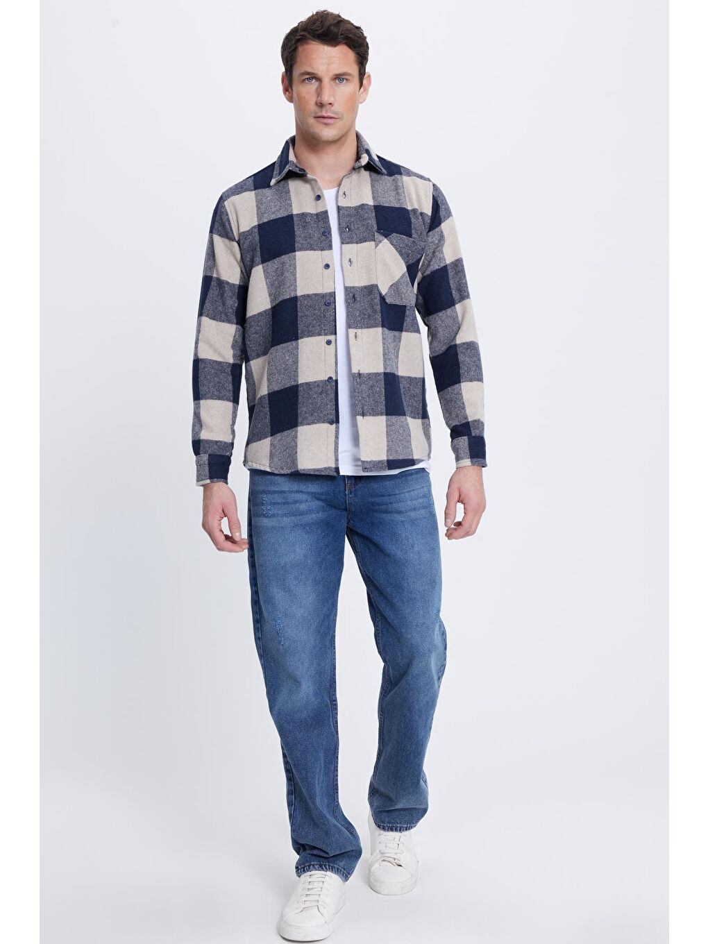 Karışık Erkek Regular Fit Klasik Kesim Kareli Cepli Oduncu Gömlek-3
