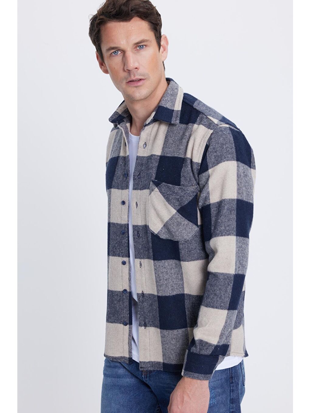 Karışık Erkek Regular Fit Klasik Kesim Kareli Cepli Oduncu Gömlek-4