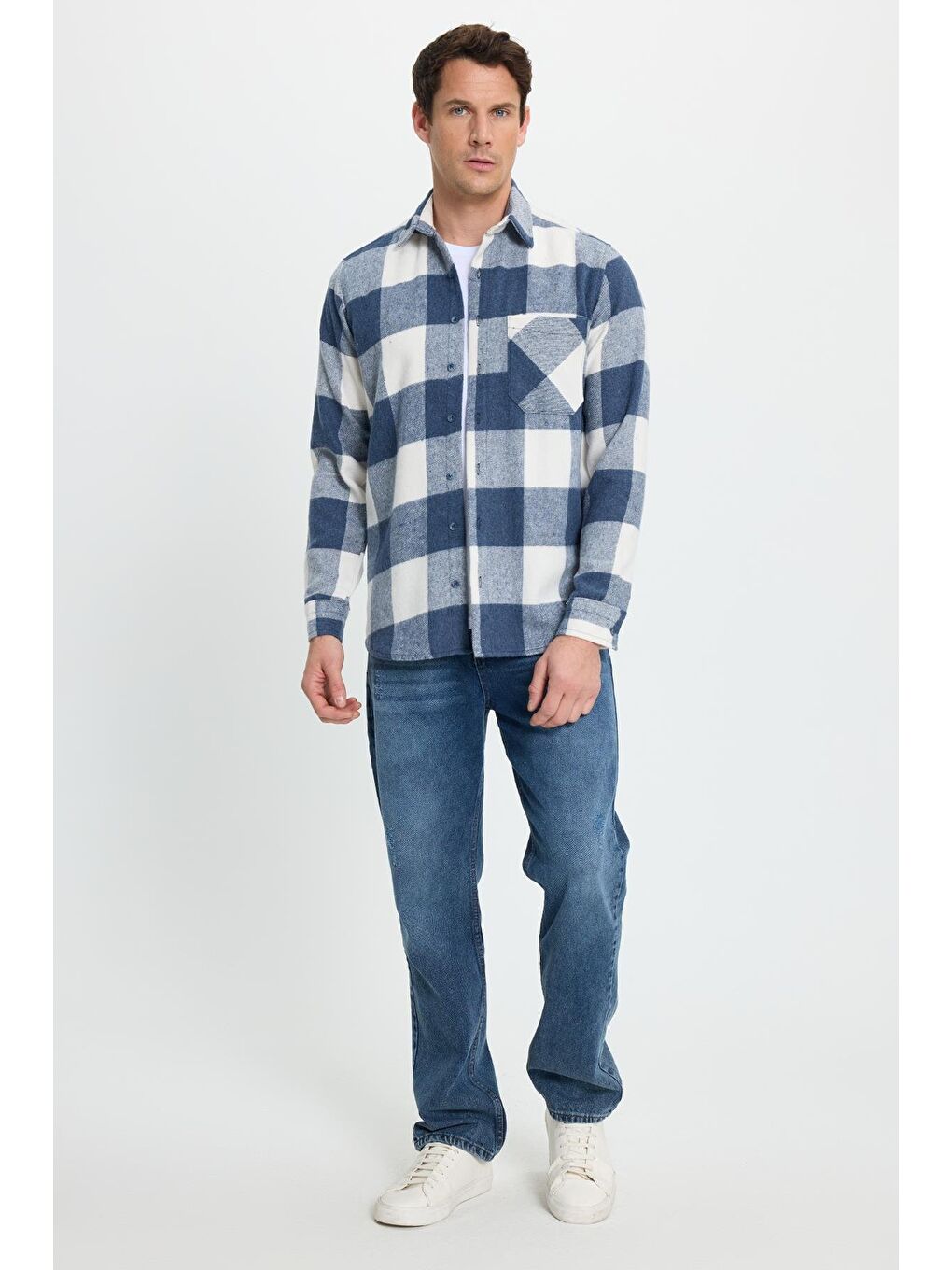 Karışık Erkek Regular Fit Klasik Kesim Kareli Cepli Oduncu Gömlek-3