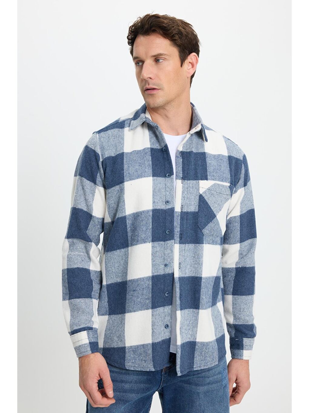 Karışık Erkek Regular Fit Klasik Kesim Kareli Cepli Oduncu Gömlek-4