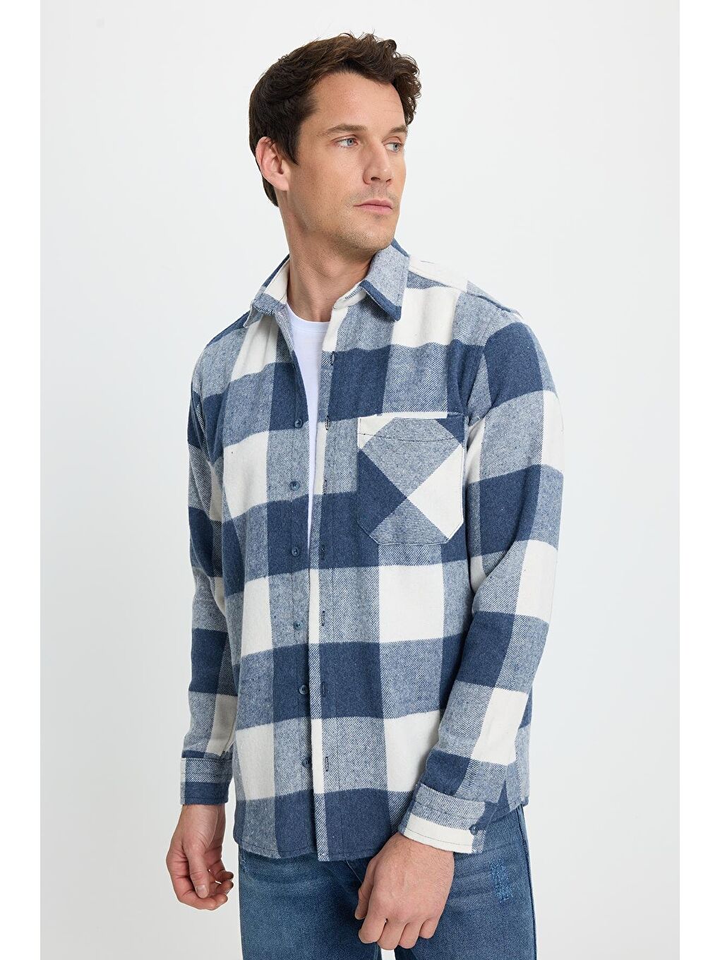 Karışık Erkek Regular Fit Klasik Kesim Kareli Cepli Oduncu Gömlek-5