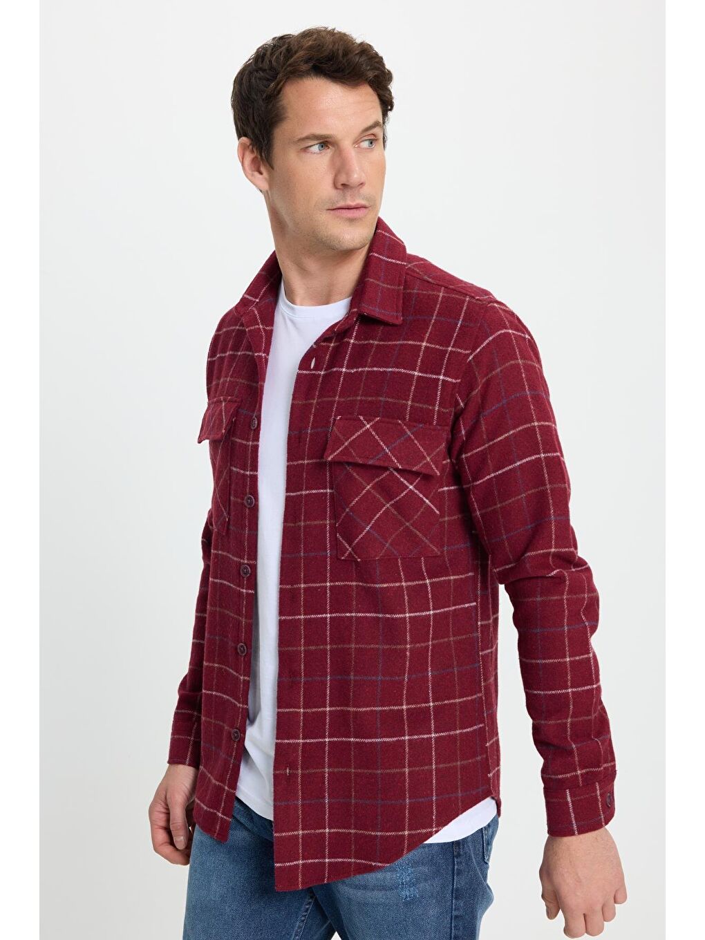 Karışık Erkek Slim Fit Dar Kesim Spor Yaka Çift Cep Kapaklı Kareli Gömlek-1