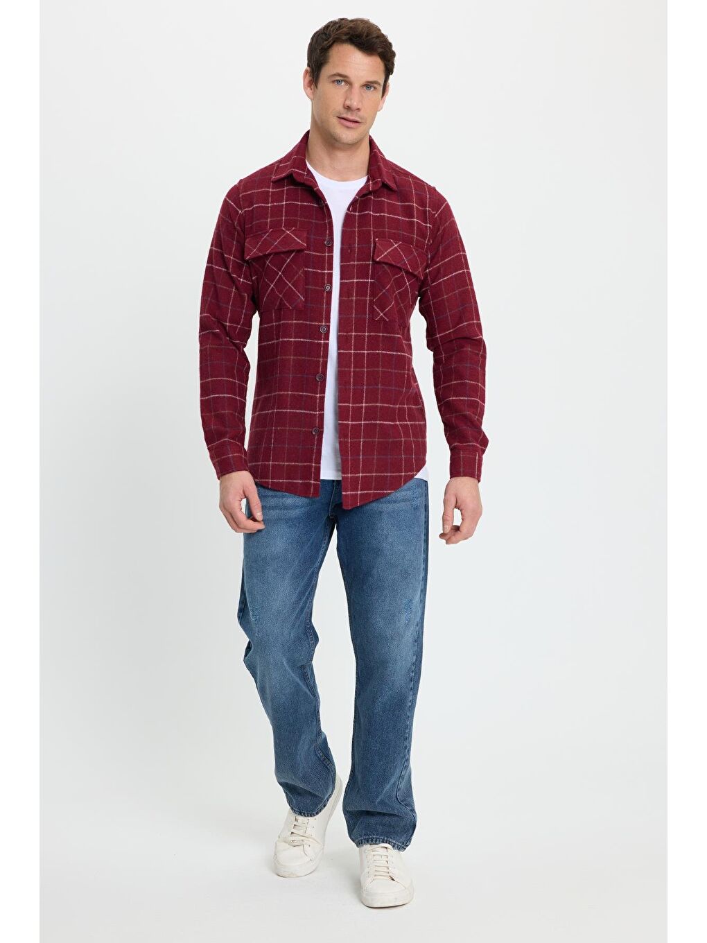 Karışık Erkek Slim Fit Dar Kesim Spor Yaka Çift Cep Kapaklı Kareli Gömlek-3