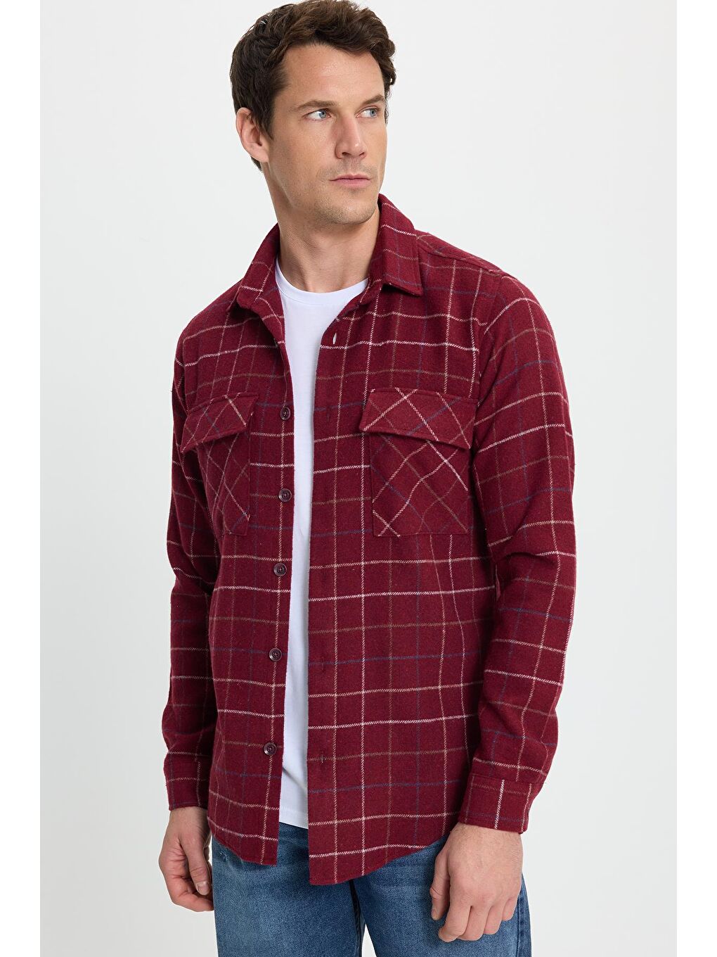 Karışık Erkek Slim Fit Dar Kesim Spor Yaka Çift Cep Kapaklı Kareli Gömlek-4