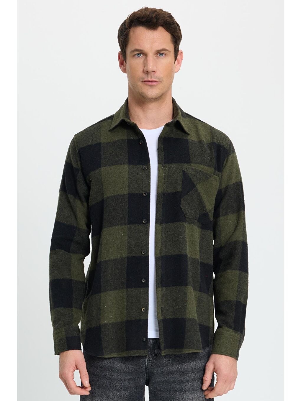 Karışık Erkek Regular Fit Klasik Fit Kareli Cepli Oduncu Gömlek-1