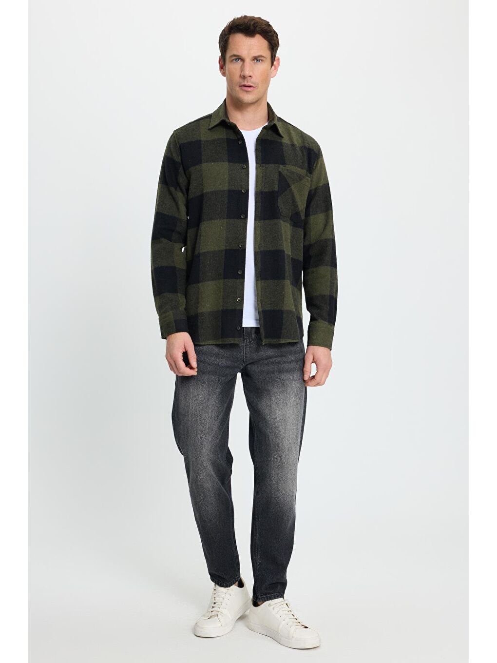 Karışık Erkek Regular Fit Klasik Fit Kareli Cepli Oduncu Gömlek-3