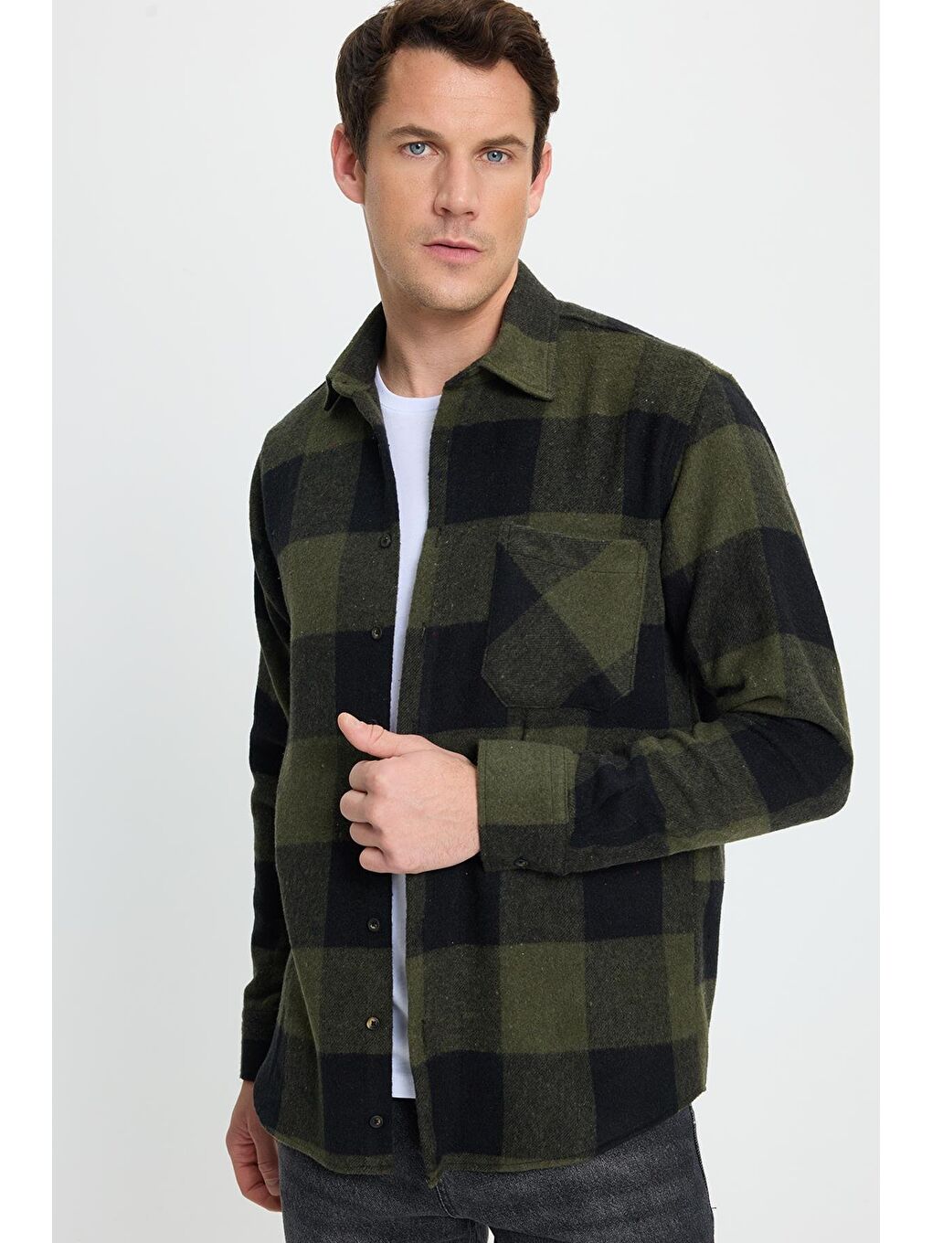 Karışık Erkek Regular Fit Klasik Fit Kareli Cepli Oduncu Gömlek-4