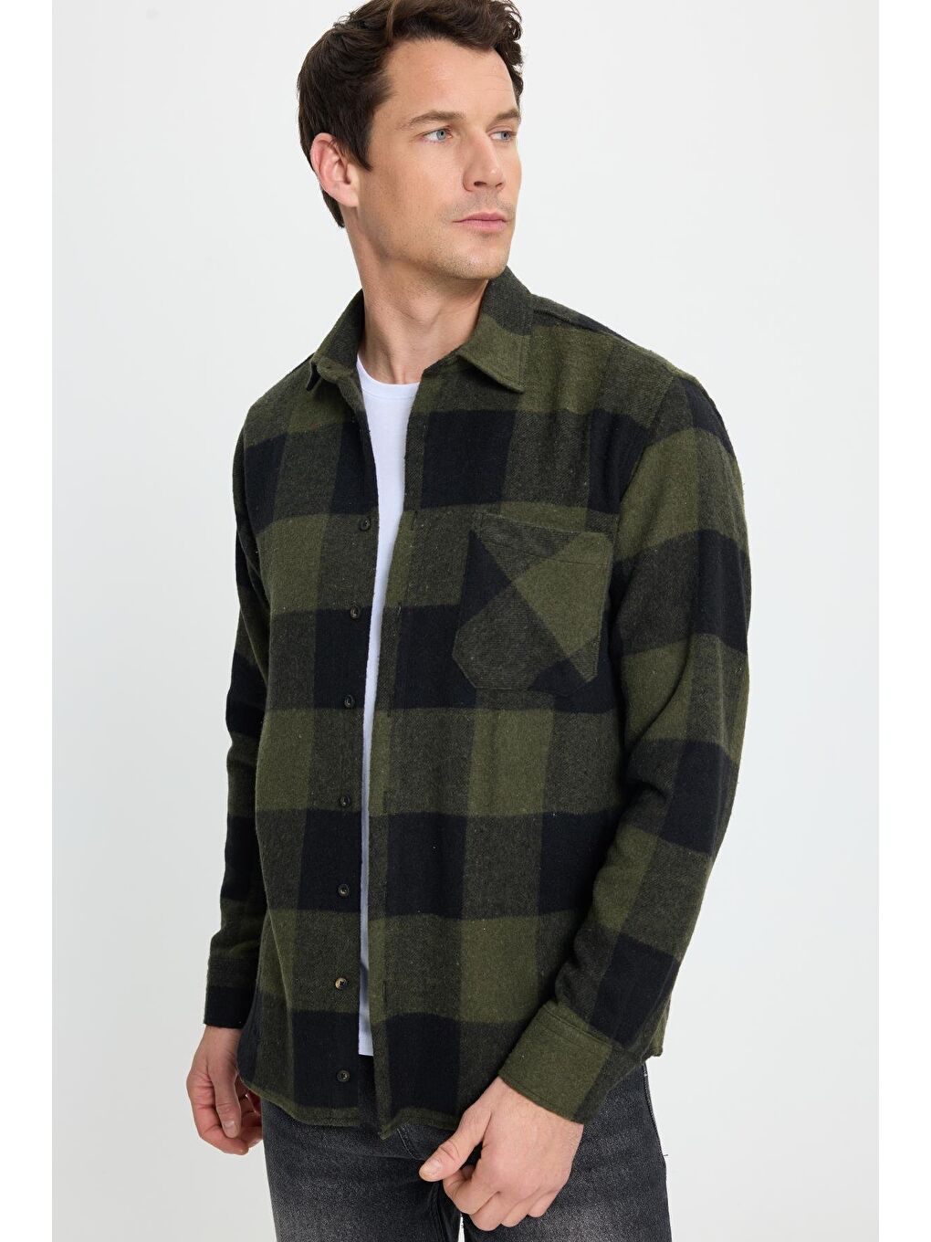 Karışık Erkek Regular Fit Klasik Fit Kareli Cepli Oduncu Gömlek-5