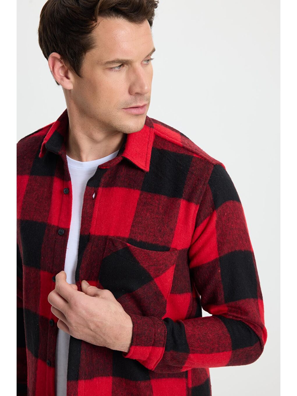 Karışık Erkek Regular Fit Klasik Kesim Kareli Cepli Oduncu Gömlek-1