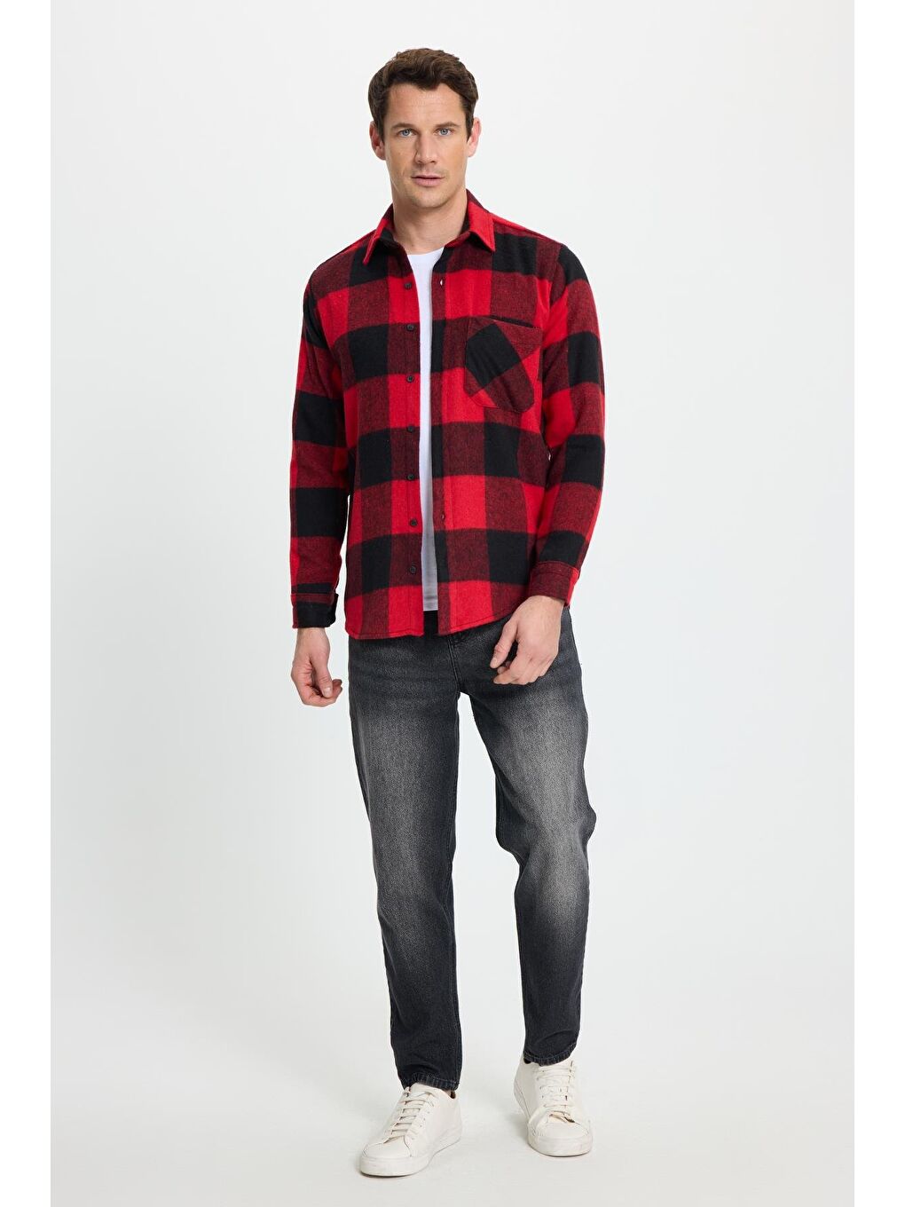 Karışık Erkek Regular Fit Klasik Kesim Kareli Cepli Oduncu Gömlek-4