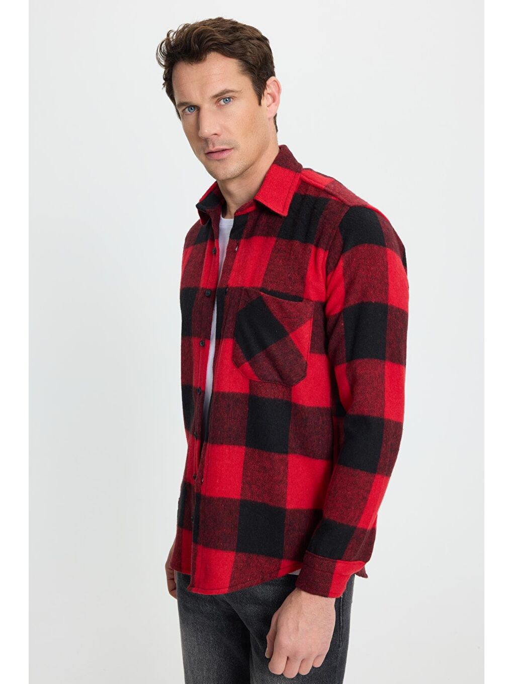 Karışık Erkek Regular Fit Klasik Kesim Kareli Cepli Oduncu Gömlek-5