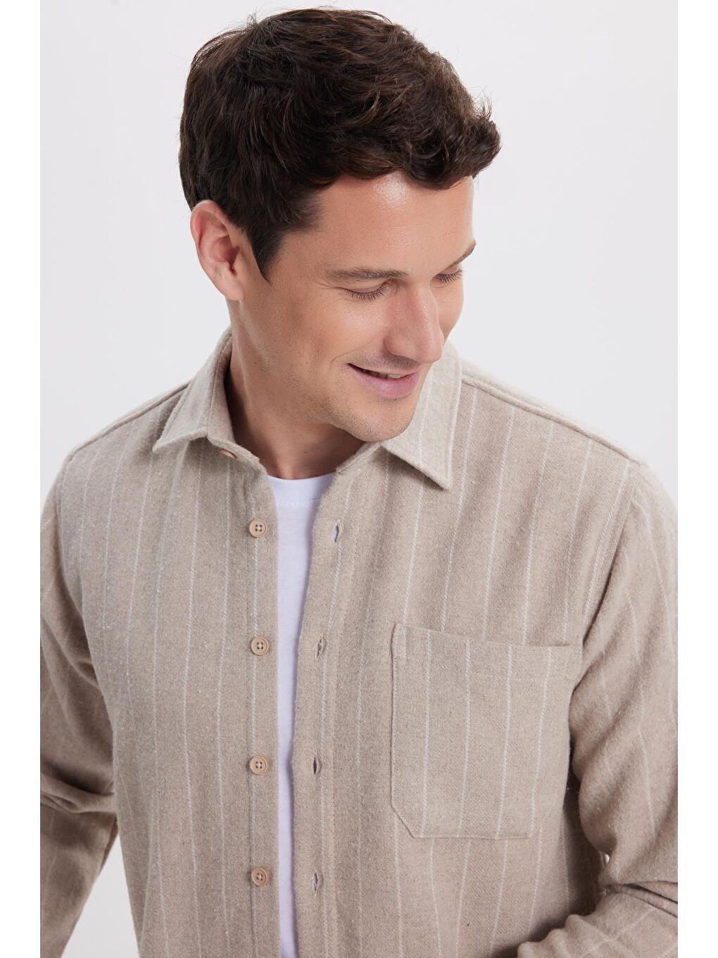 Karışık Erkek Regular Fit Klasik Kesim Çizgili Çift Cep Kapaklı Oduncu Gömlek-1