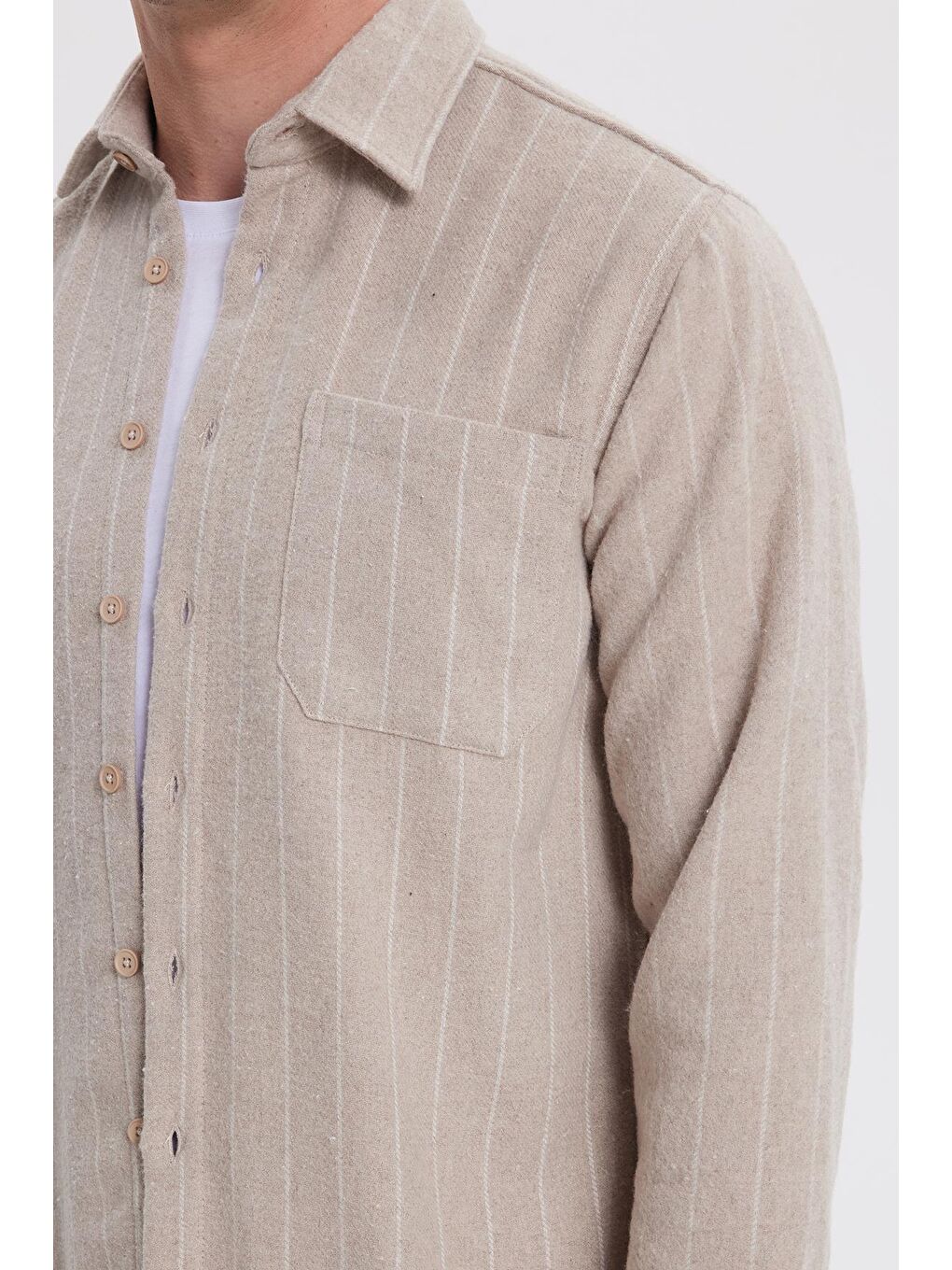 Karışık Erkek Regular Fit Klasik Kesim Çizgili Çift Cep Kapaklı Oduncu Gömlek-2