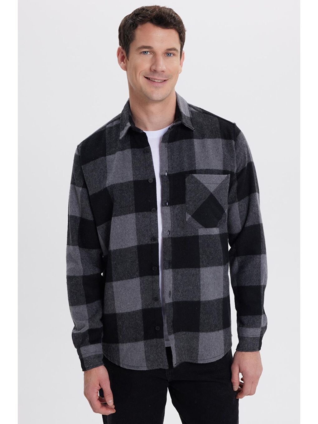Karışık Erkek Regular Fit Klasik Fit Kareli Cepli Oduncu Gömlek