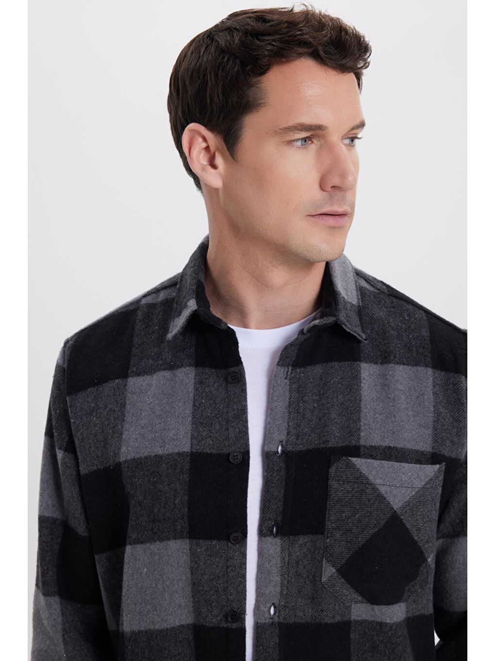 Karışık Erkek Regular Fit Klasik Fit Kareli Cepli Oduncu Gömlek-1