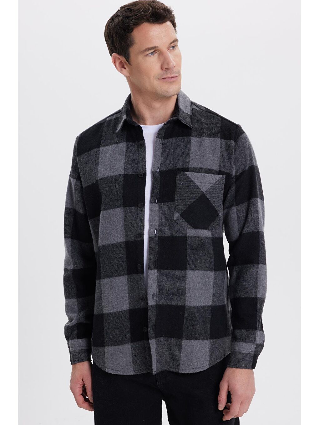 Karışık Erkek Regular Fit Klasik Fit Kareli Cepli Oduncu Gömlek-3