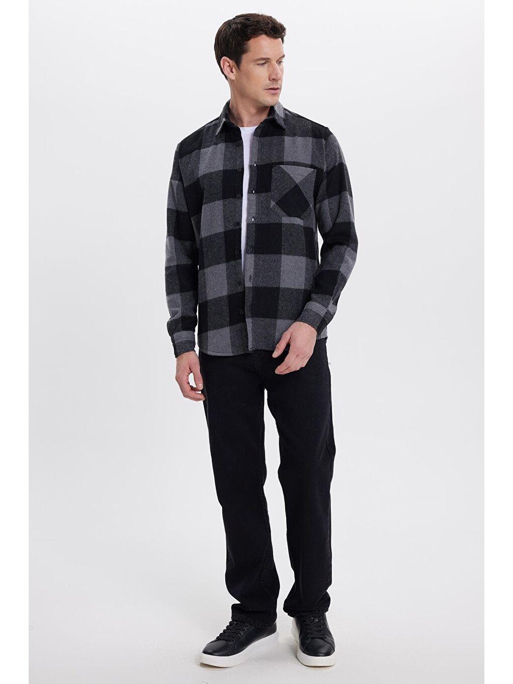 Karışık Erkek Regular Fit Klasik Fit Kareli Cepli Oduncu Gömlek-4