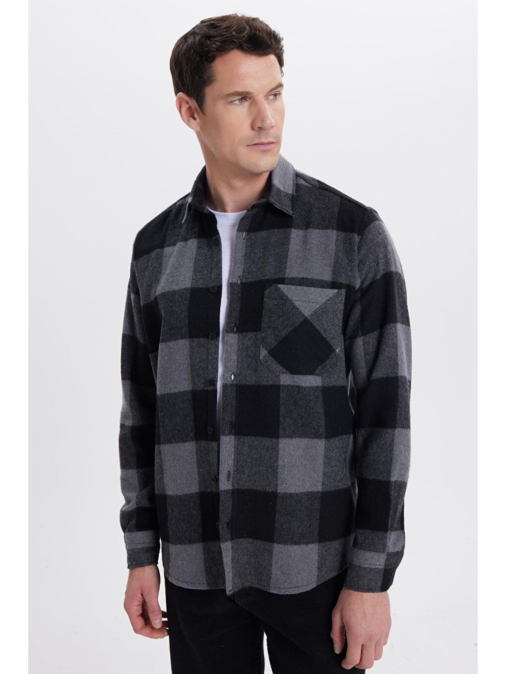 Karışık Erkek Regular Fit Klasik Fit Kareli Cepli Oduncu Gömlek-5