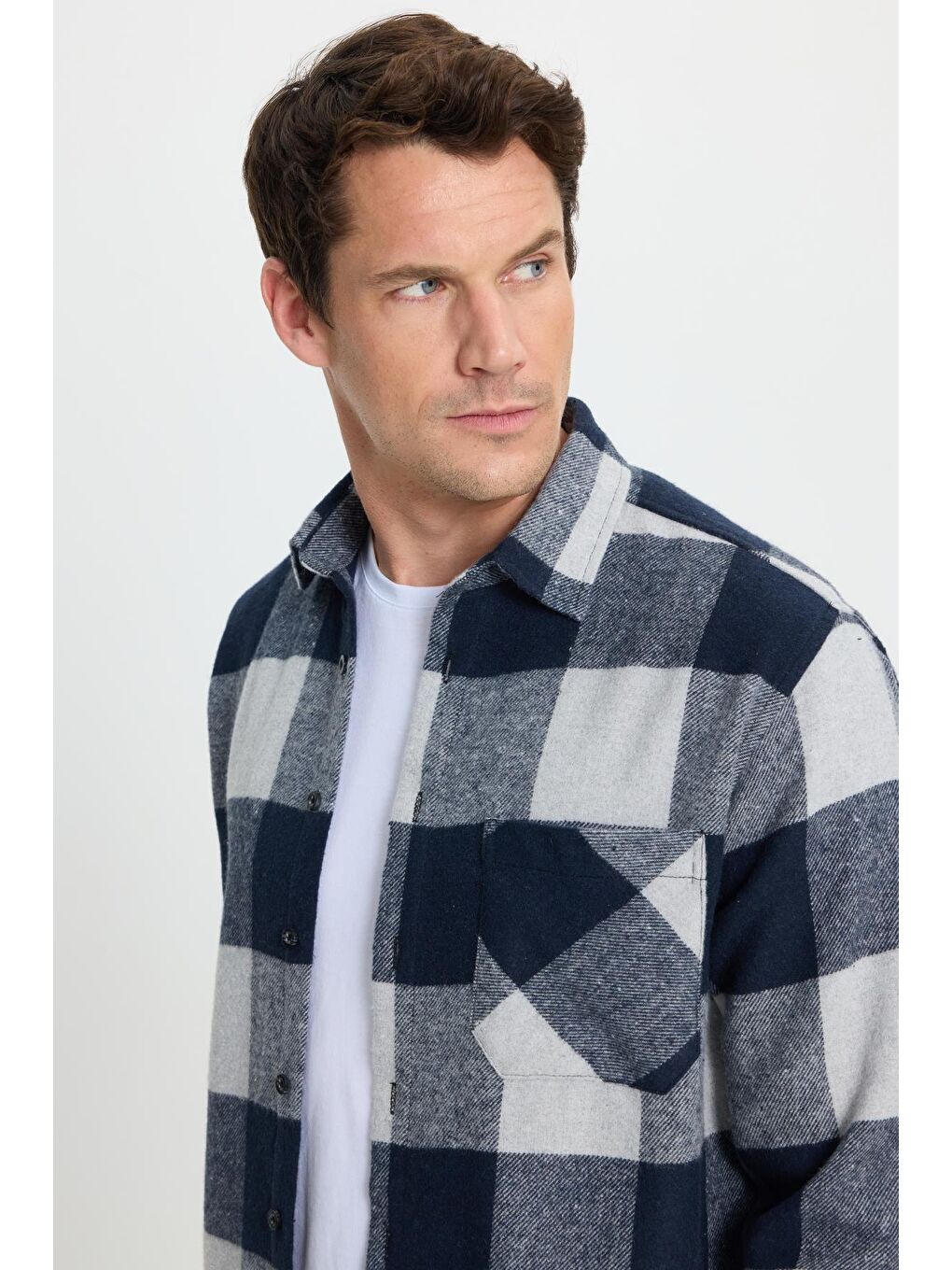 Karışık Erkek Regular Fit Klasik Fit Kareli Cepli Oduncu Gömlek-1