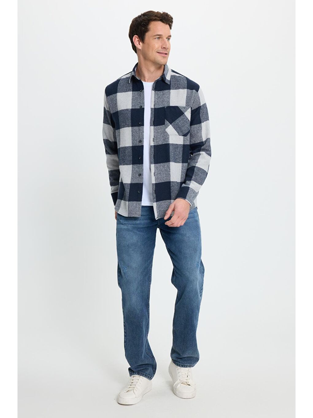 Karışık Erkek Regular Fit Klasik Fit Kareli Cepli Oduncu Gömlek-3